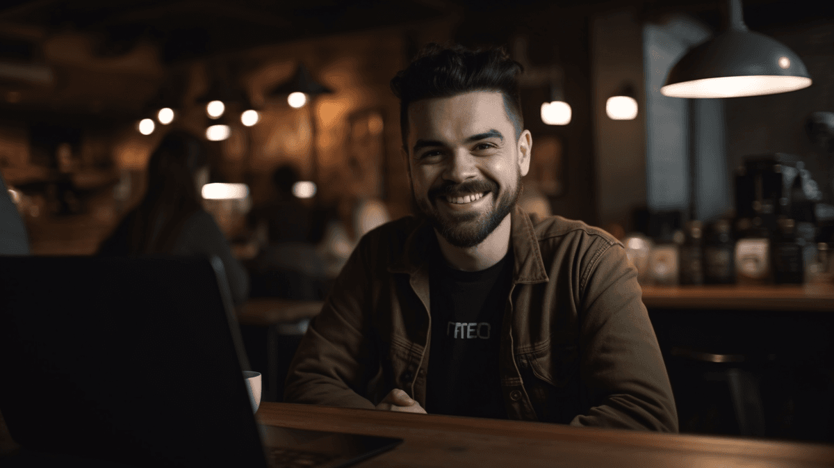 Emprendedor sonriendo con propuesta comercial